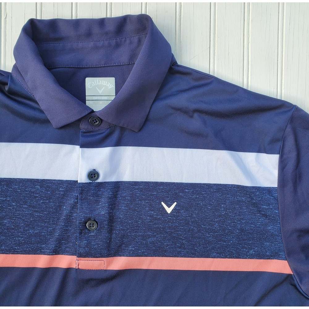 Callaway Men's Performance Golf Polo Shirt Navy Blue Stripped Size Medium